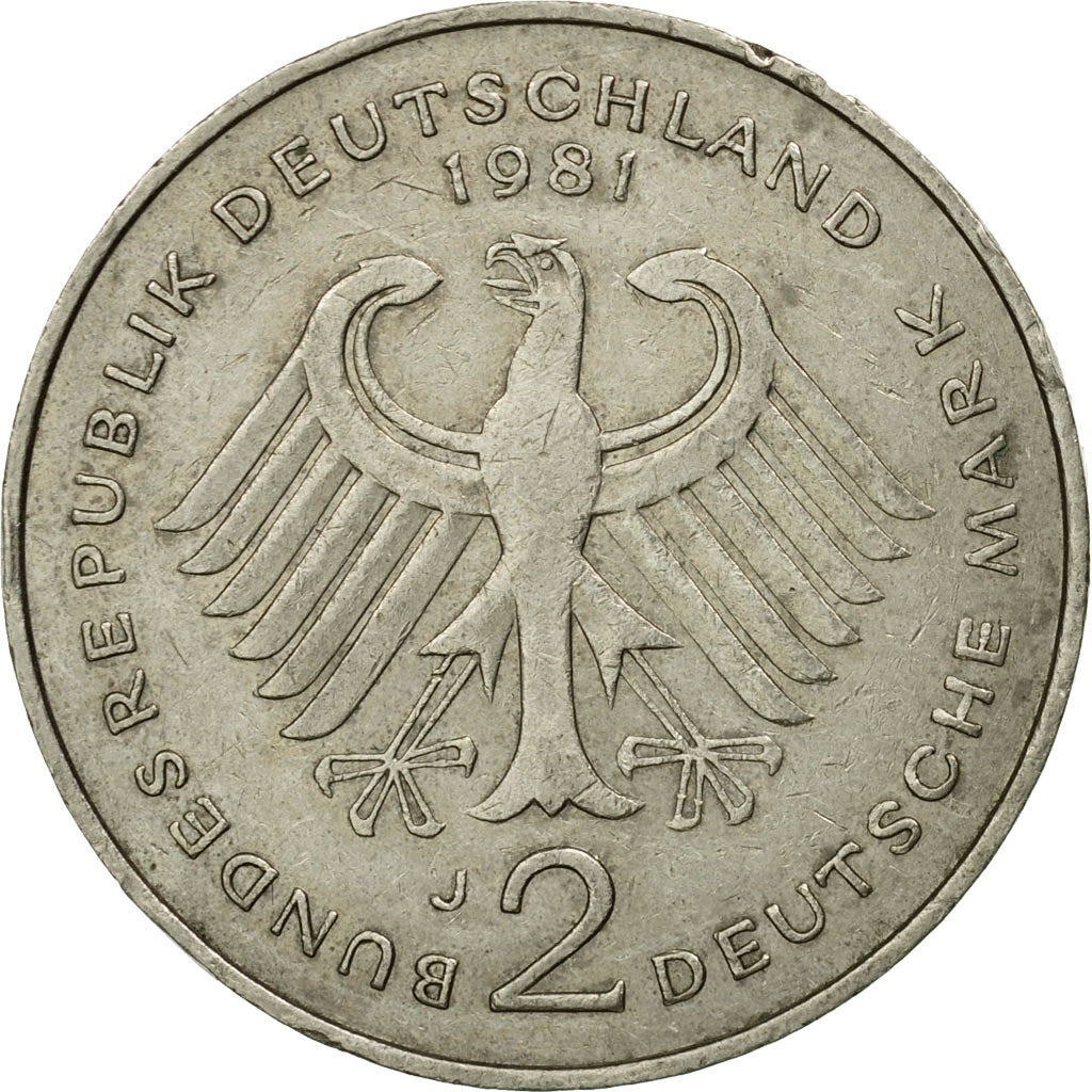 Coin, GERMANY - FEDERAL REPUBLIC, 2 Mark, 1981, Hambourg, EF(40-45)