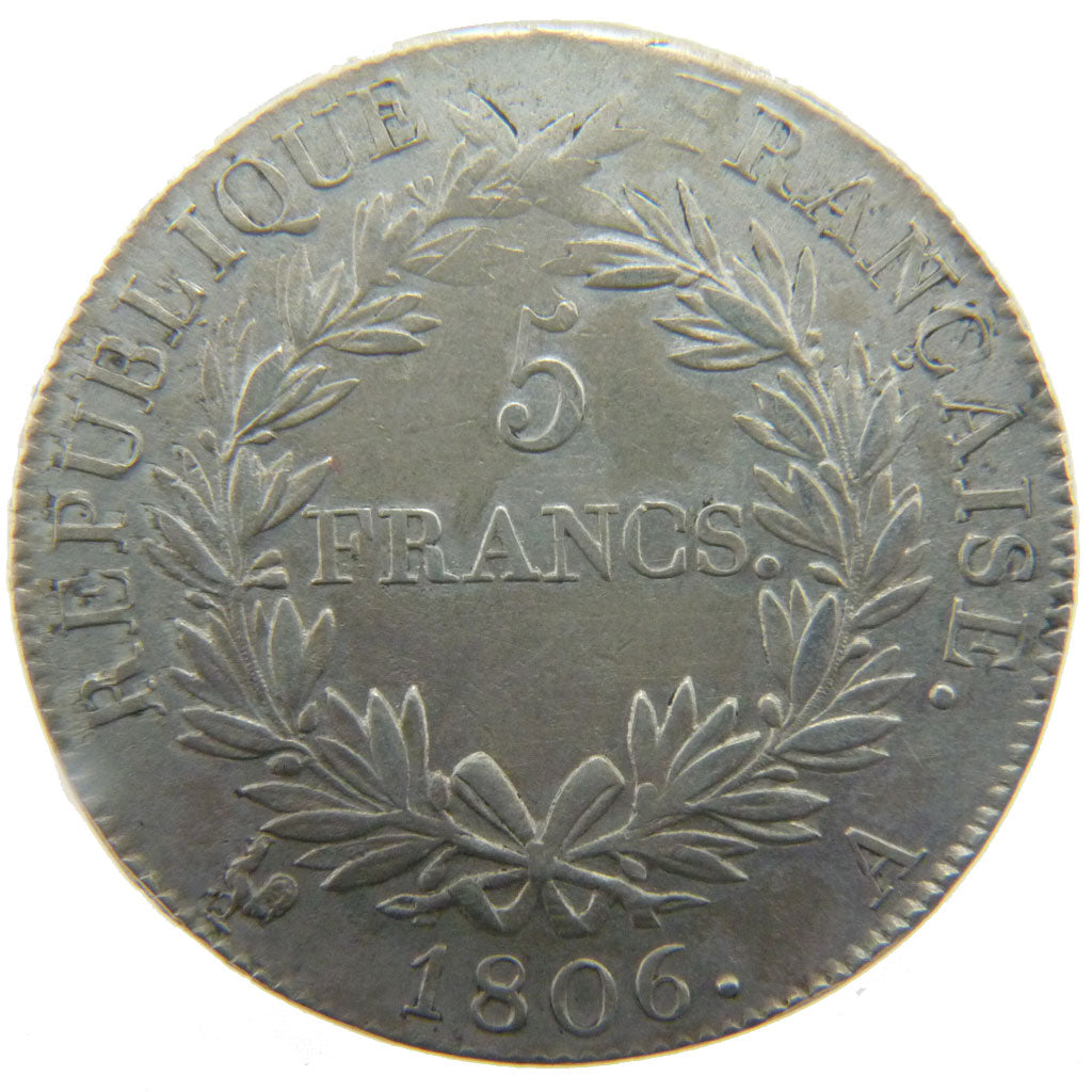 FRANCE, Napoléon I, 5 Francs, 1806, Paris, KM #673.1, AU(50-53), Silver, Gadoury