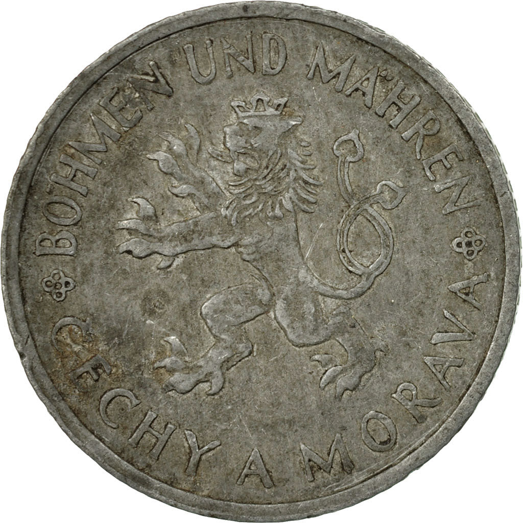 Coin, BOHEMIA & MORAVIA, Koruna, 1944, EF(40-45), Zinc, KM:4