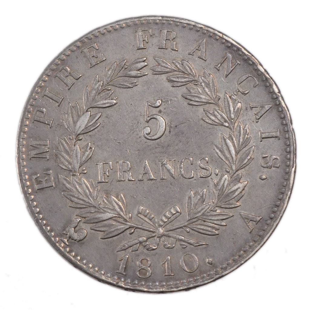 FRANCE, Napoléon I, 5 Francs, 1810, Paris, KM #694.1, AU(50-53), Silver, Gadoury