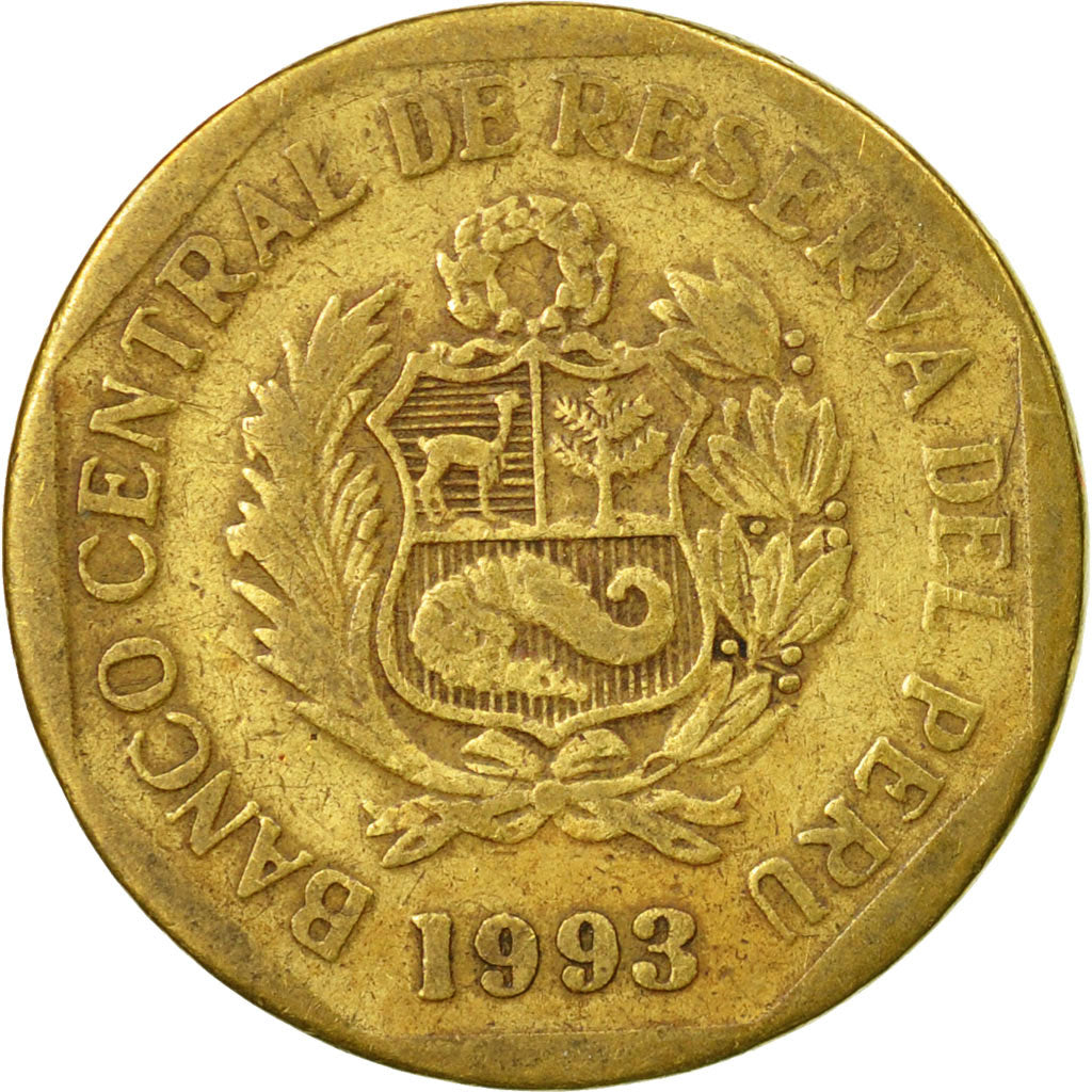 Coin, Peru, 10 Centimos, 1993, Lima, EF(40-45), Brass, KM:305.1