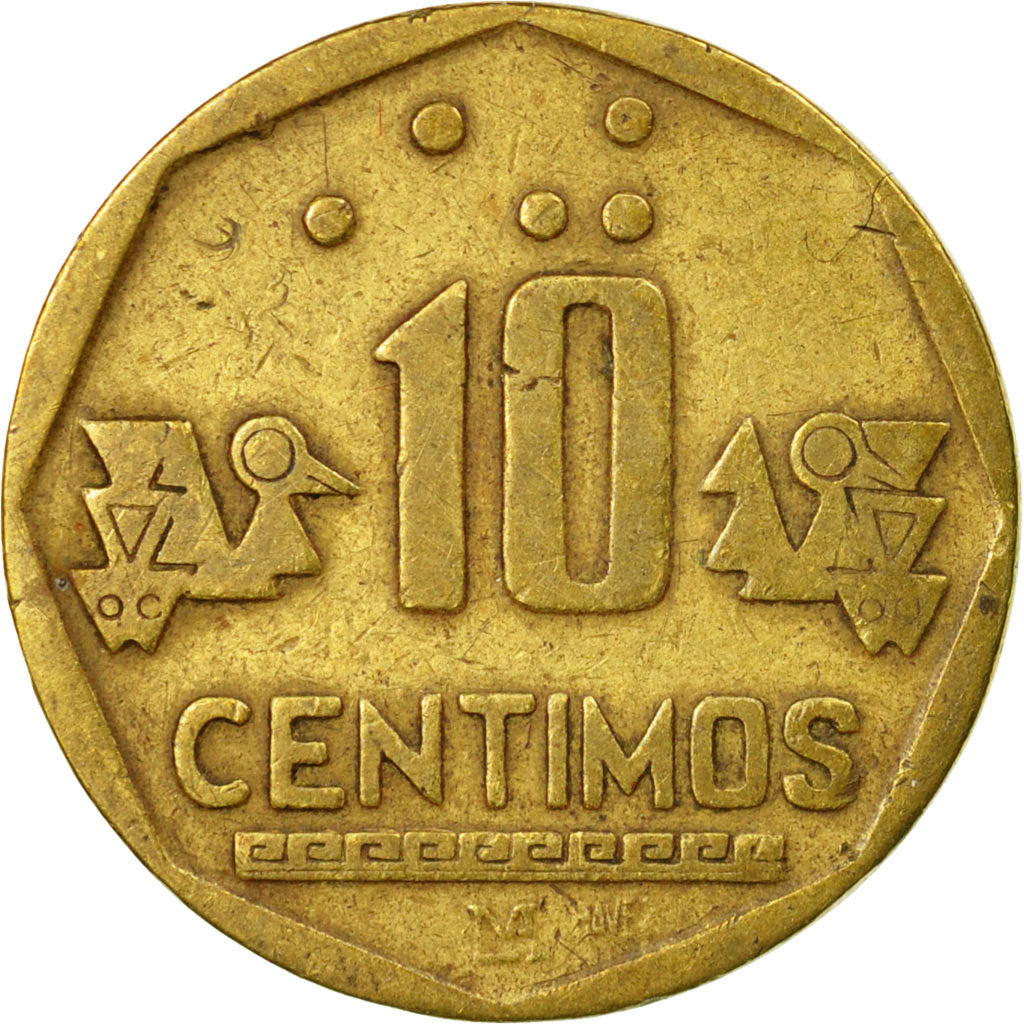 Coin, Peru, 10 Centimos, 1993, Lima, EF(40-45), Brass, KM:305.1