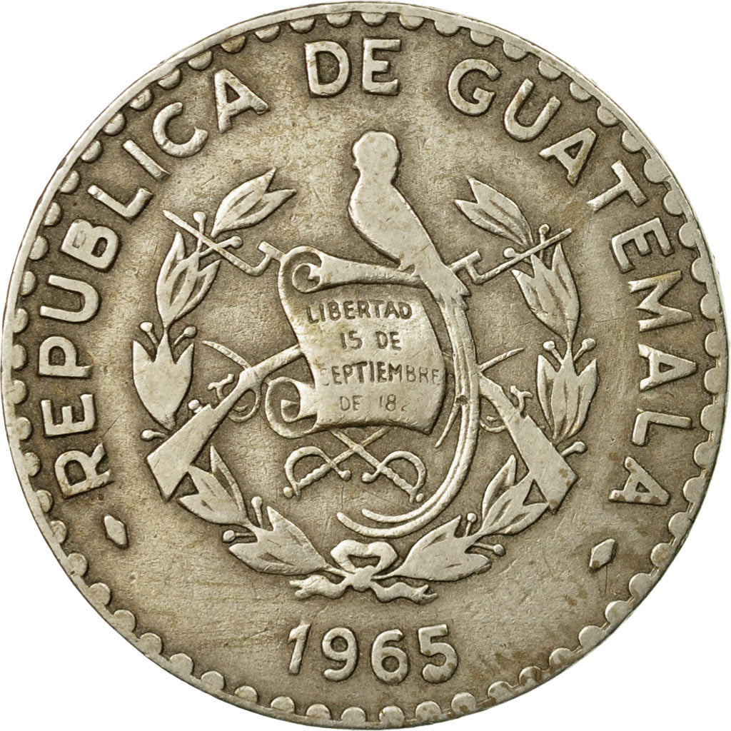 Moneda, Guatemala, 25 Centavos, 1965, MBC, Cobre - níquel, KM:268