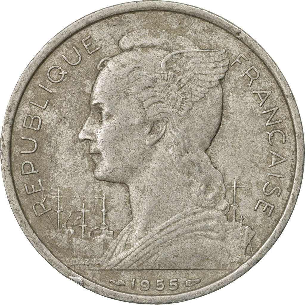 Coin, Réunion, 5 Francs, 1955, EF(40-45), Aluminum, KM:9