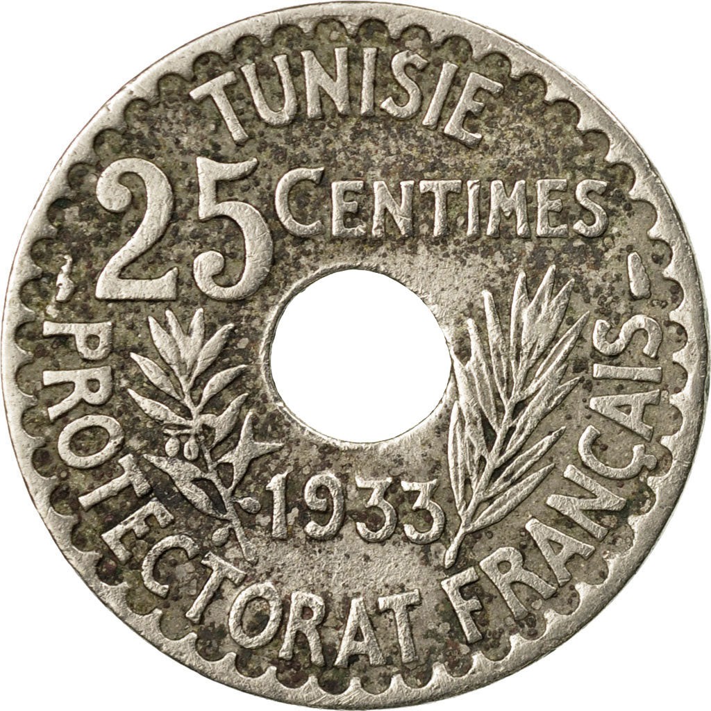 Coin, Tunisia, Ahmad Pasha Bey, 25 Centimes, 1933, Paris, EF(40-45)