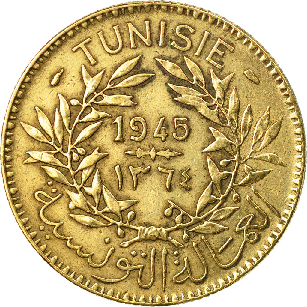 Coin, Tunisia, Anonymous, 2 Francs, 1945, Paris, AU(50-53), Aluminum-Bronze