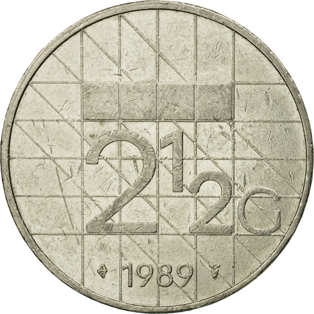 Coin, Netherlands, Beatrix, 2-1/2 Gulden, 1989, EF(40-45), Nickel, KM:206