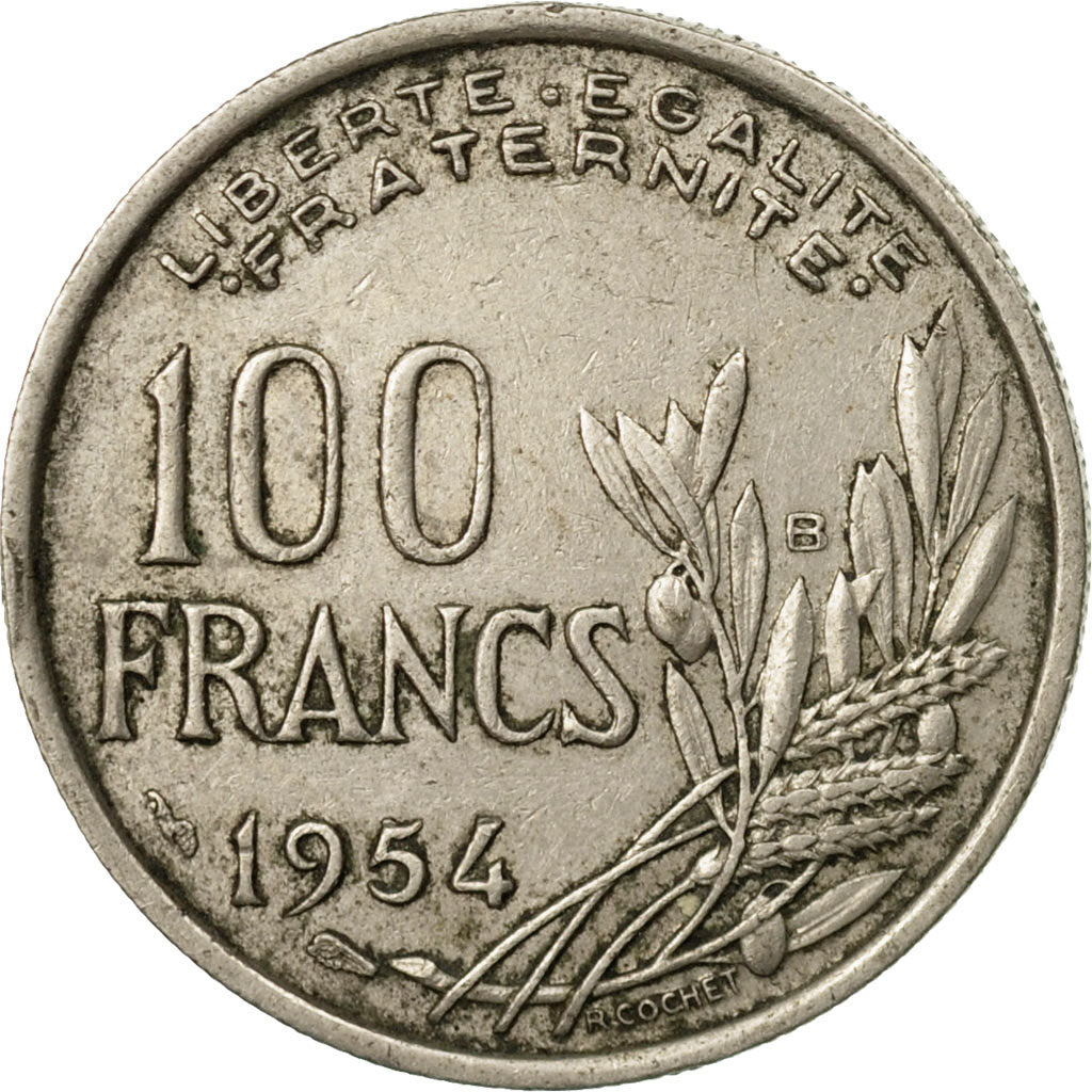 Moneta, Francia, Cochet, 100 Francs, 1954, Beaumont - Le Roger, MB+
