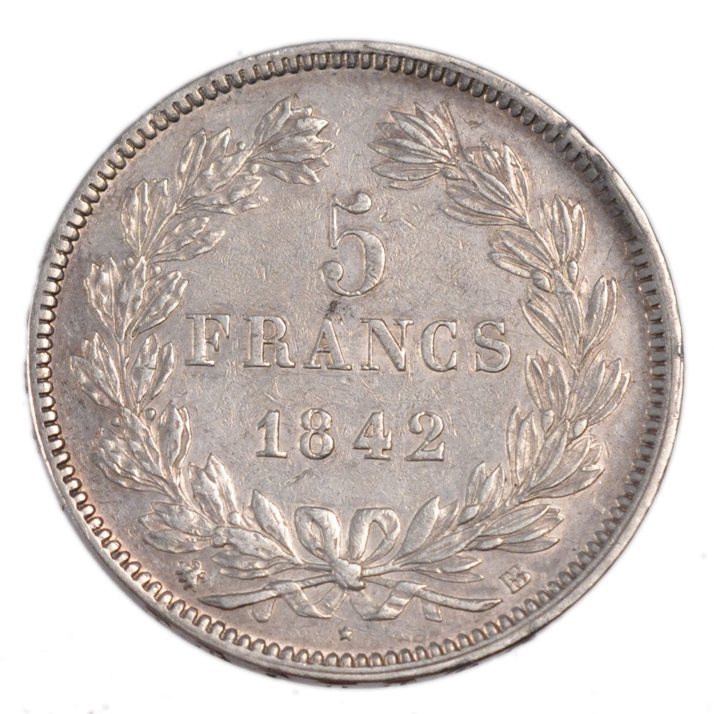 FRANCE, Louis-Philippe, 5 Francs, 1842, Strasbourg, EF(40-45), Silver, Gadoury..