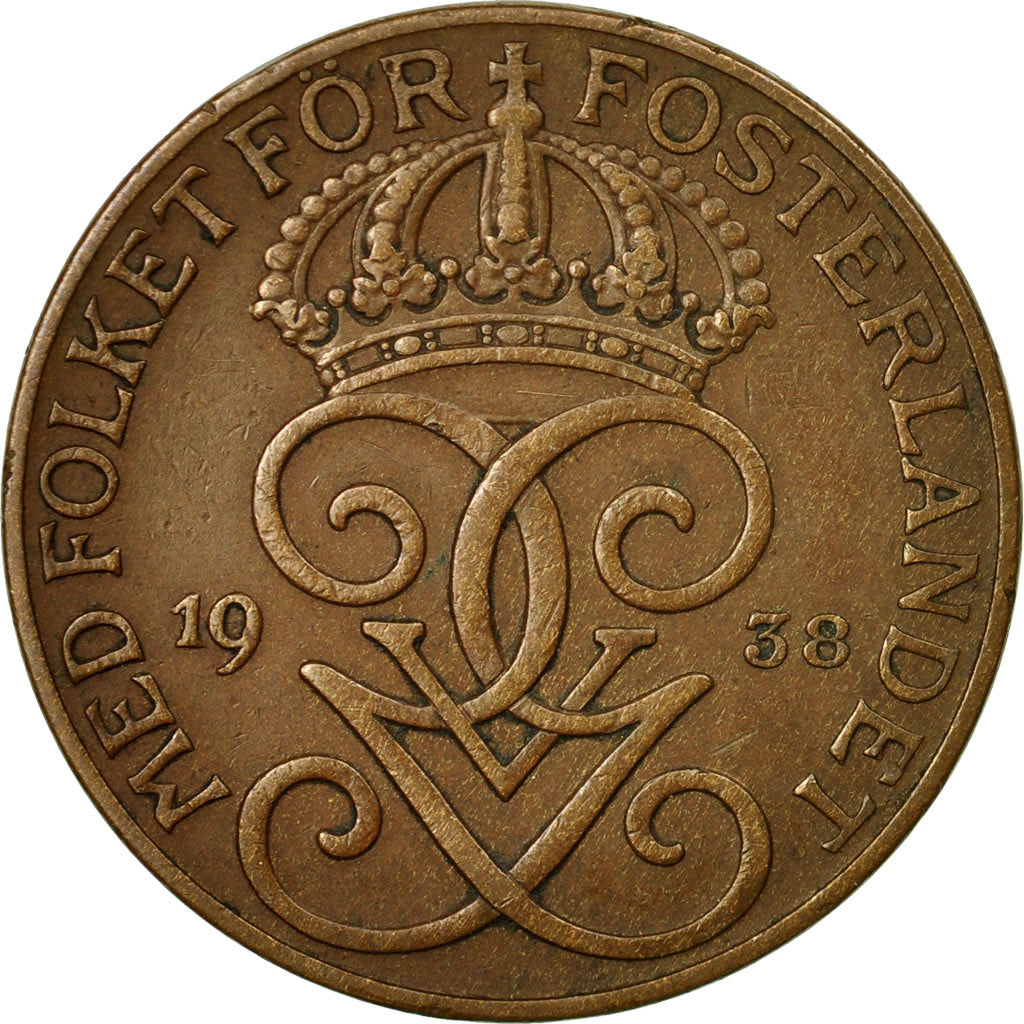 Munten, Zweden, Gustaf V, 5 Öre, 1938, ZF, Bronze, KM:779.2