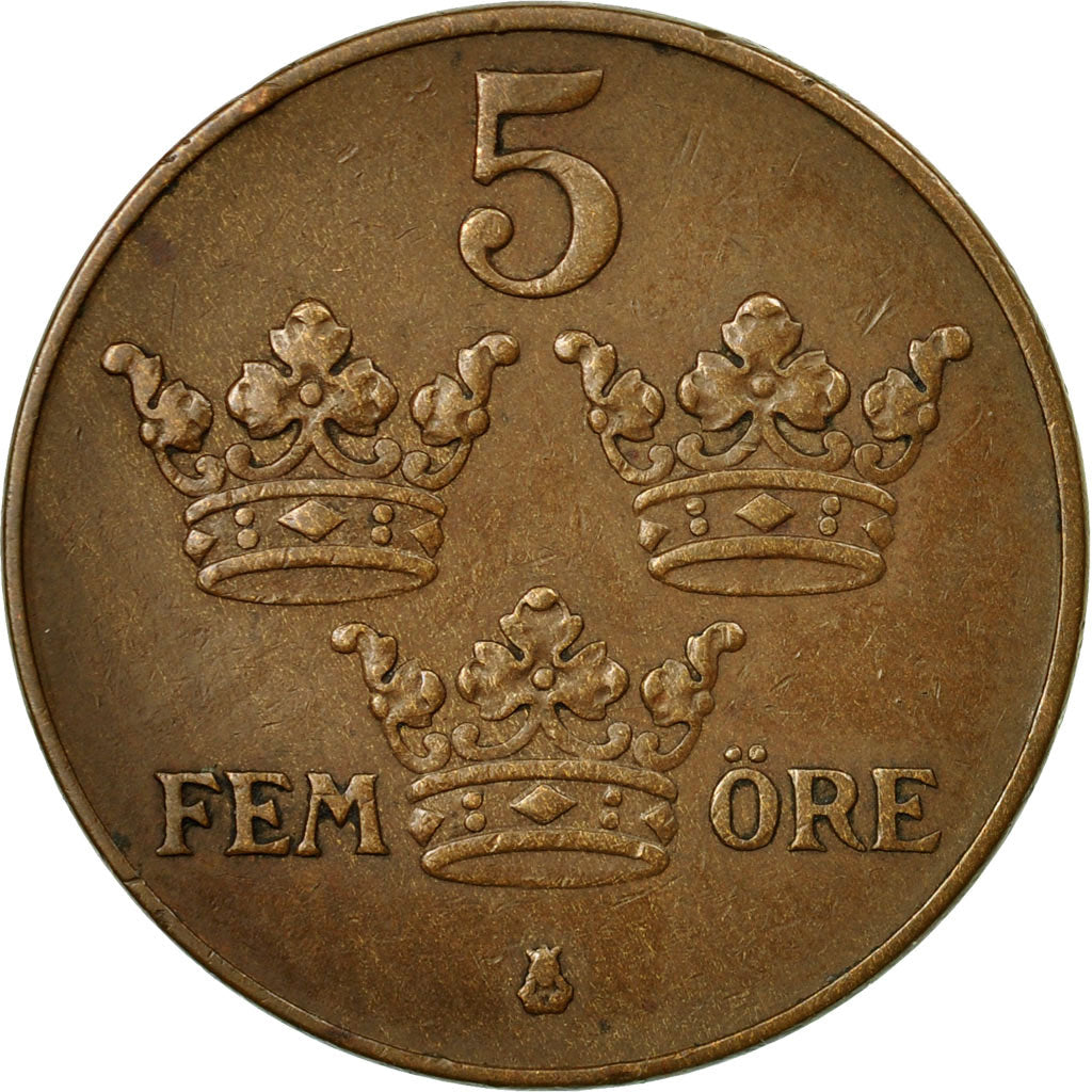 Munten, Zweden, Gustaf V, 5 Öre, 1938, ZF, Bronze, KM:779.2