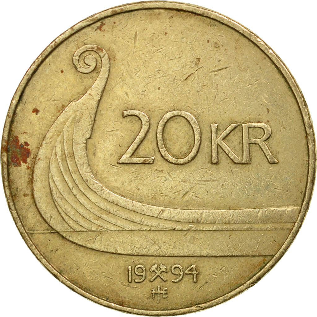 Coin, Norway, Harald V, 20 Kroner, 1994, EF(40-45), Nickel-brass, KM:453