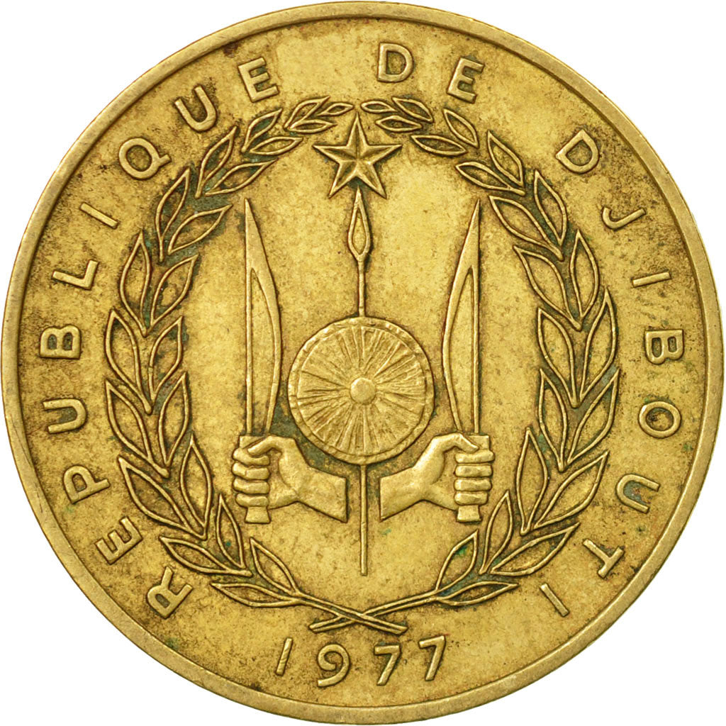 Coin, Djibouti, 20 Francs, 1977, Paris, VF(30-35), Aluminum-Bronze, KM:24