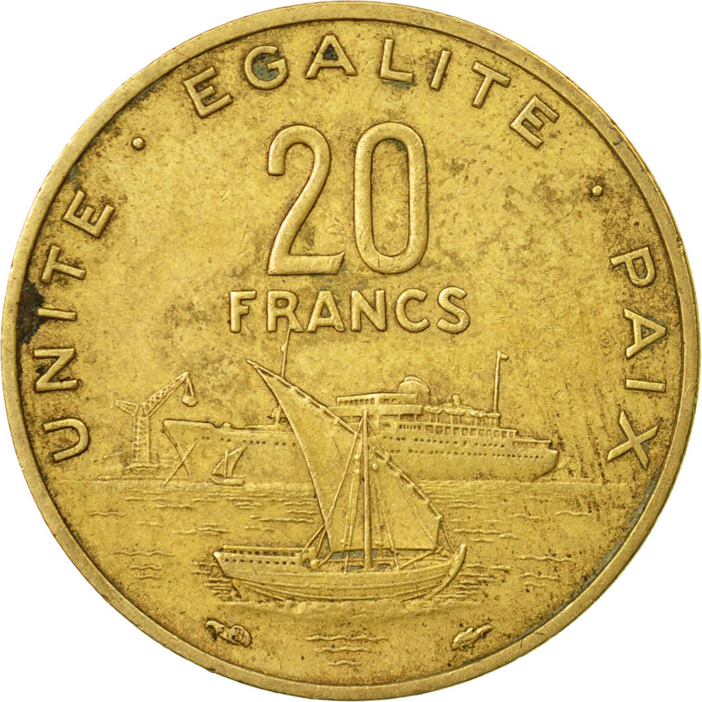 Coin, Djibouti, 20 Francs, 1977, Paris, VF(30-35), Aluminum-Bronze, KM:24