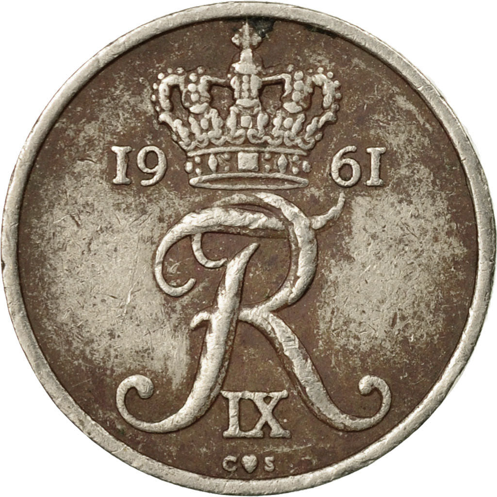 Coin, Denmark, Frederik IX, 10 Öre, 1961, Copenhagen, VF(20-25), Copper-nickel