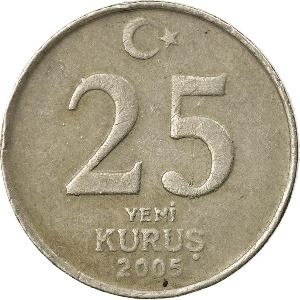 Coin, Turkey, 25 New Kurus, 2005, Istanbul, EF(40-45), Copper-Nickel-Zinc