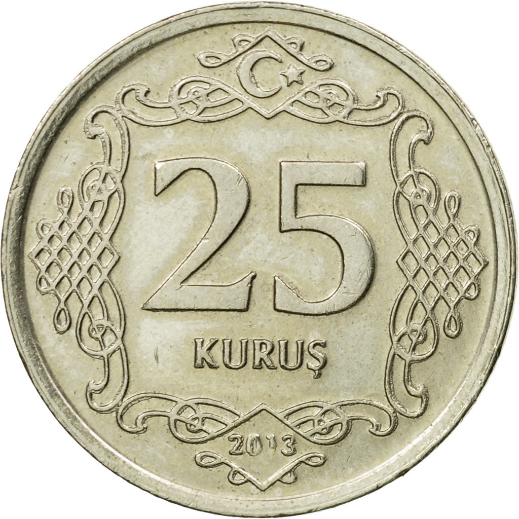 Coin, Turkey, 25 Kurus, 2013, AU(50-53), Copper-Nickel-Zinc