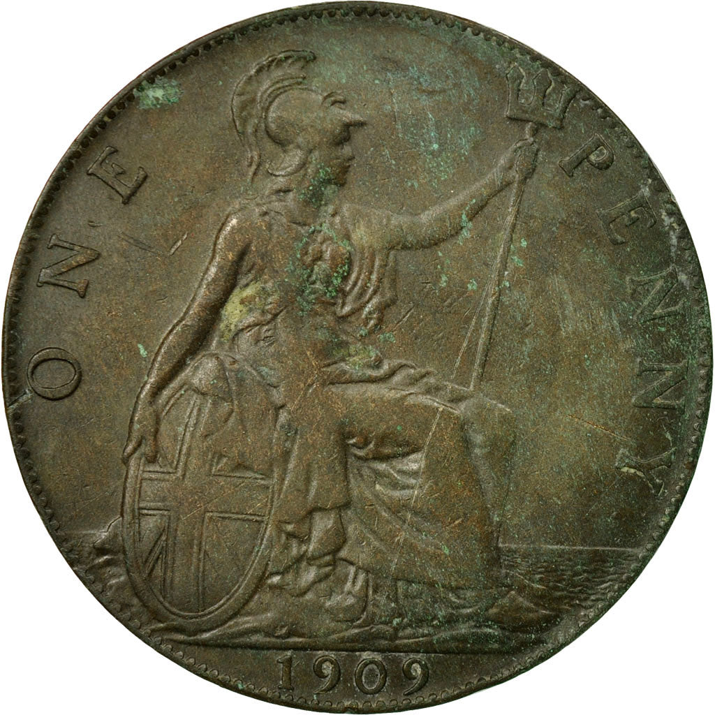 Coin, Great Britain, Edward VII, Penny, 1909, EF(40-45), Bronze, KM:794.2