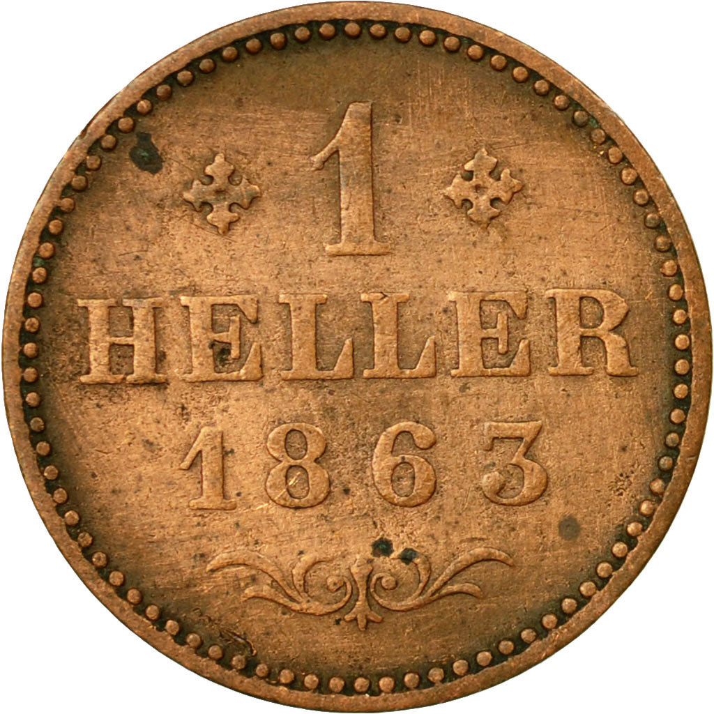 Coin, German States, FRANKFURT AM MAIN, Heller, 1863, EF(40-45), Copper, KM:356