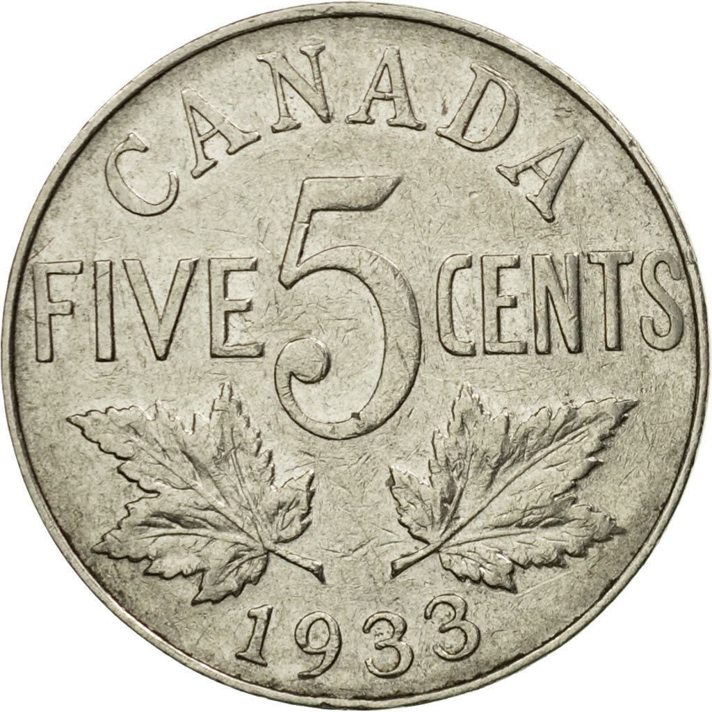 Moneta, Canada, George V, 5 Cents, 1933, Royal Canadian Mint, Ottawa, BB