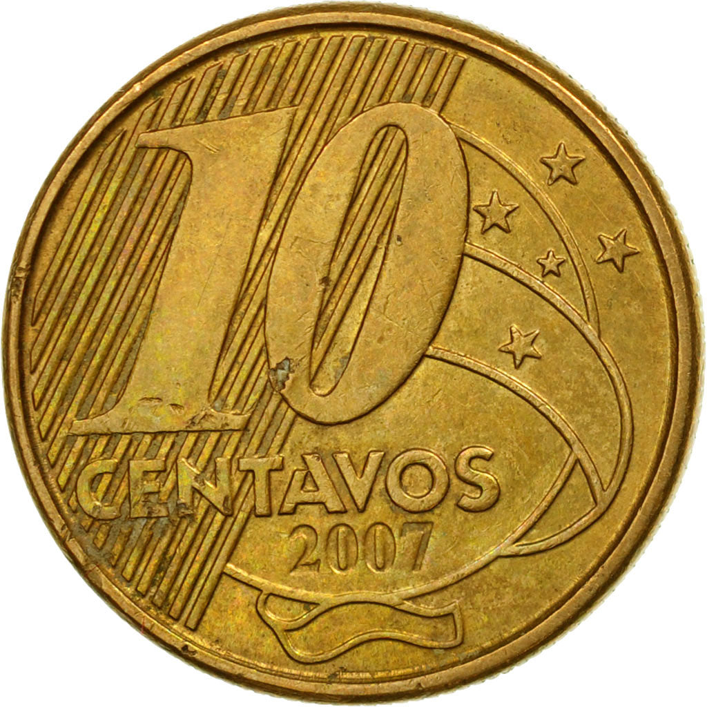Coin, Brazil, 10 Centavos, 2007, EF(40-45), Bronze Plated Steel, KM:649.2