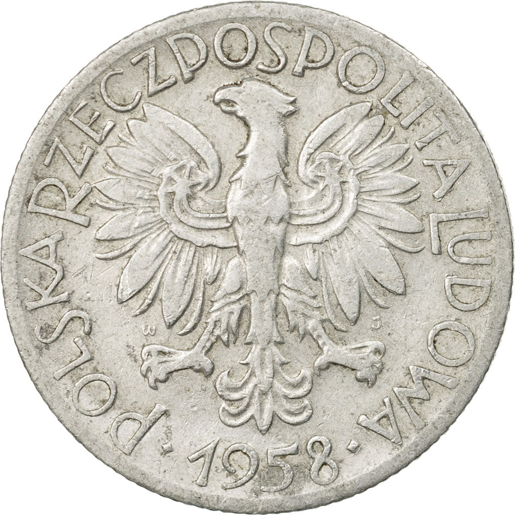 Coin, Poland, 5 Zlotych, 1958, Warsaw, EF(40-45), Aluminum, KM:47