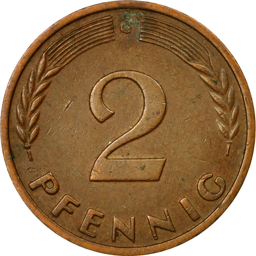 Moneta, GERMANIA - REPUBBLICA FEDERALE, 2 Pfennig, 1950, Karlsruhe, MB+, Bronzo