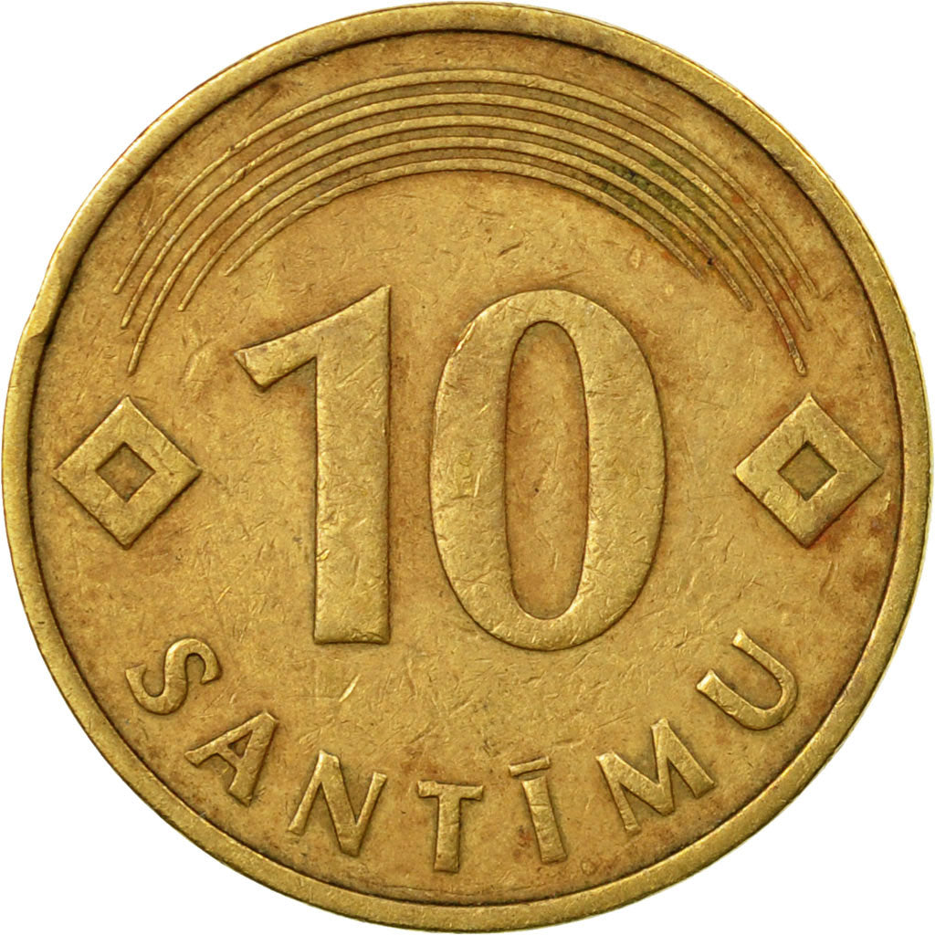 Coin, Latvia, 10 Santimu, 1992, VF(30-35), Nickel-brass, KM:17