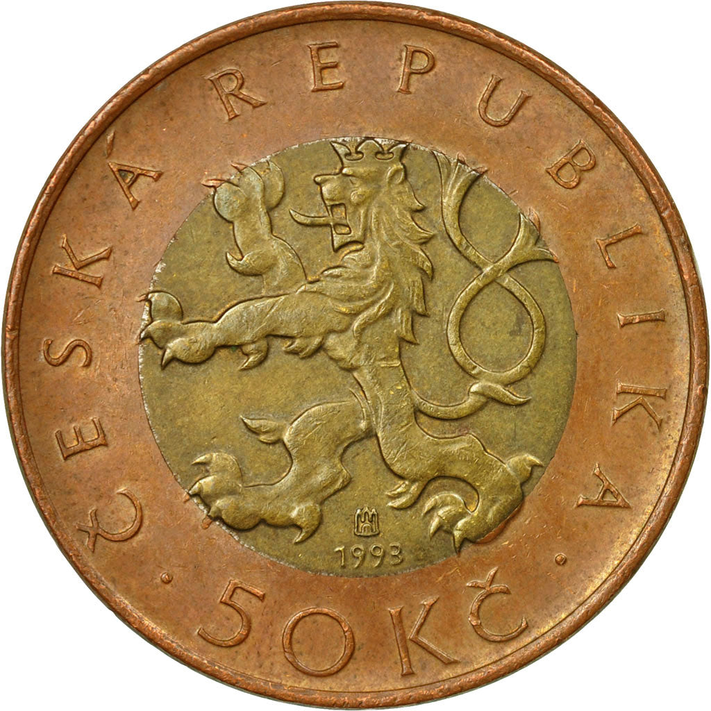 Coin, Czech Republic, 50 Korun, 1993, EF(40-45), Bi-Metallic, KM:1