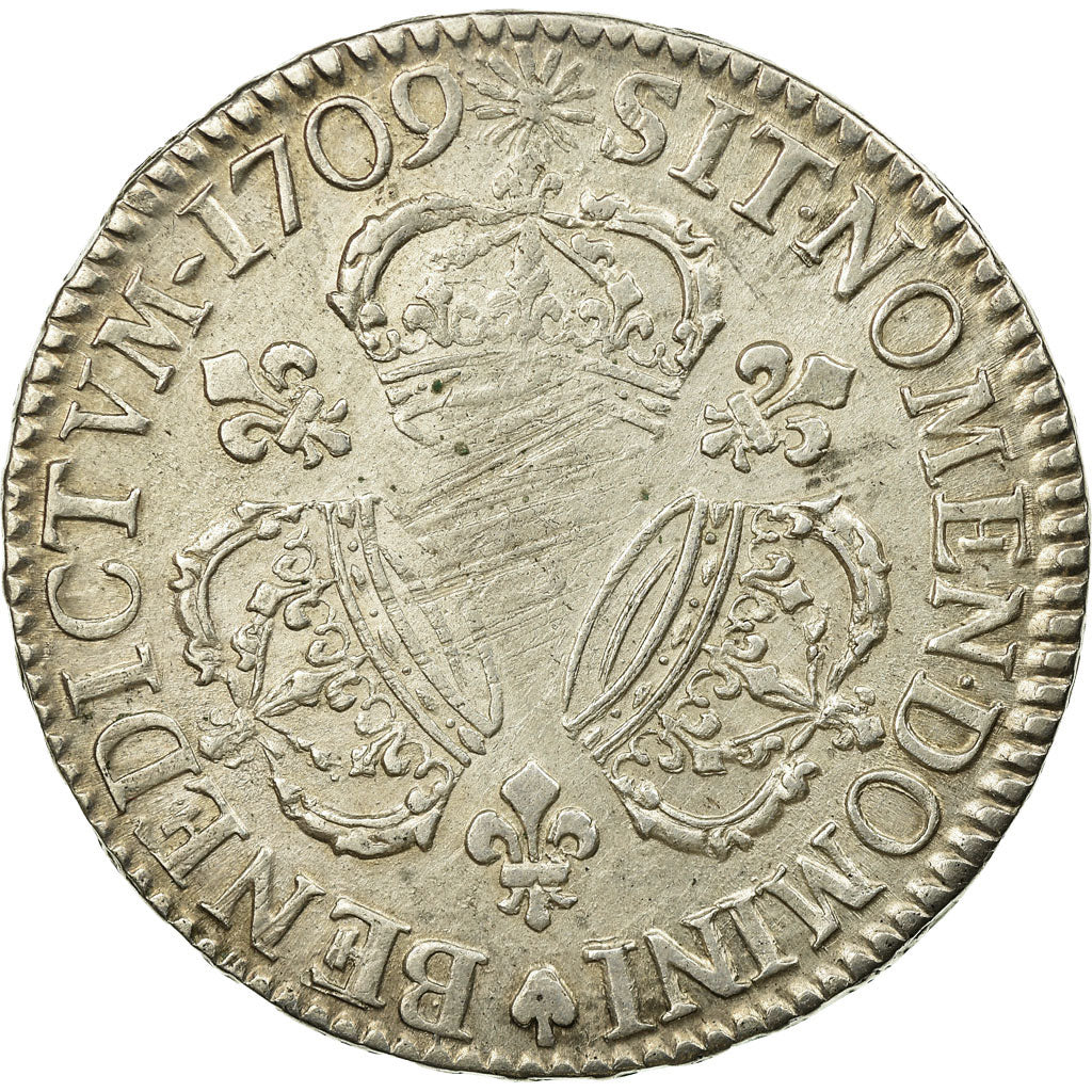 Moneda, Francia, Louis XIV, Écu aux 3 couronnes, Ecu, 1709, Rouen, MBC, Plata
