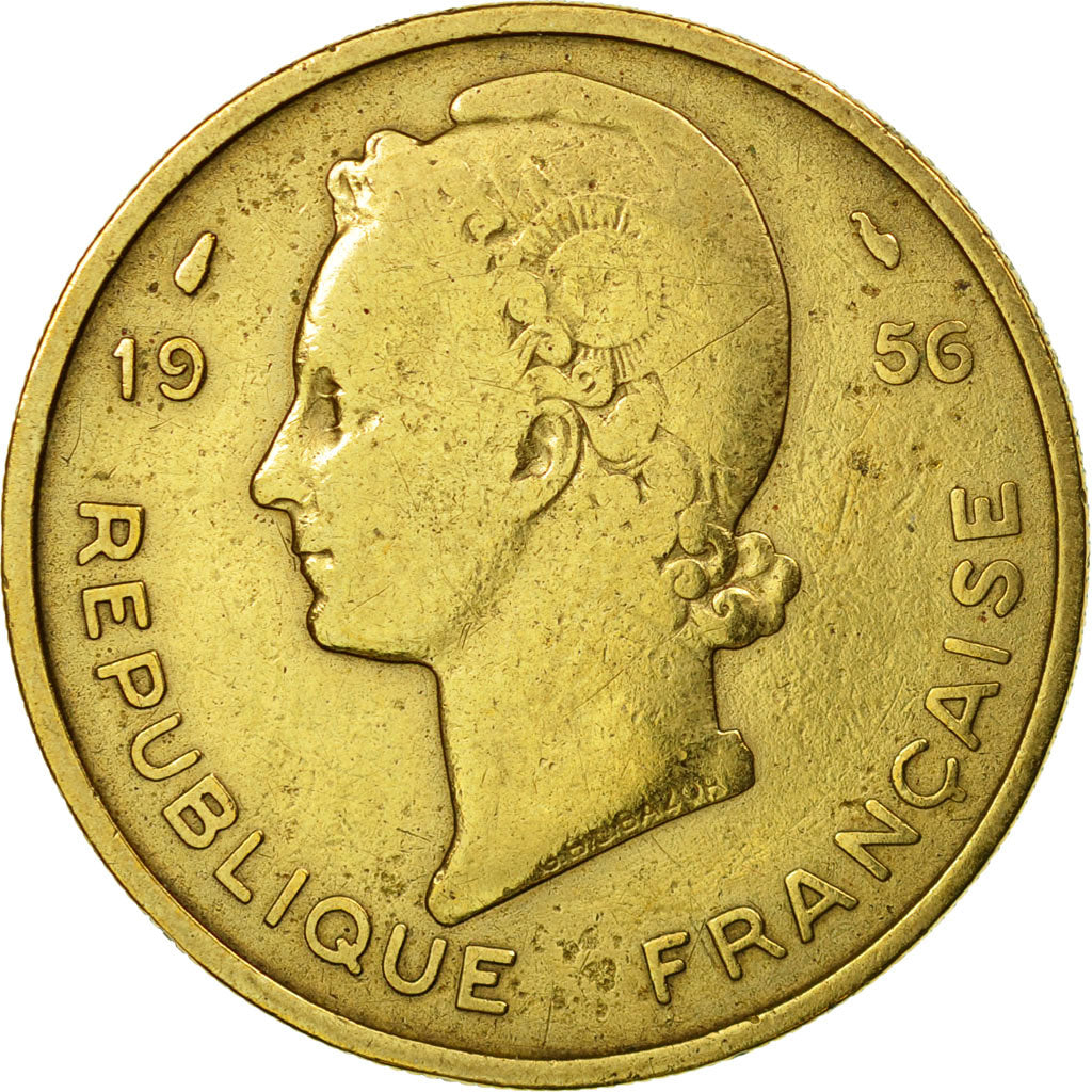 Moneda, África oriental francesa, 25 Francs, 1956, Paris, BC+, Aluminio -