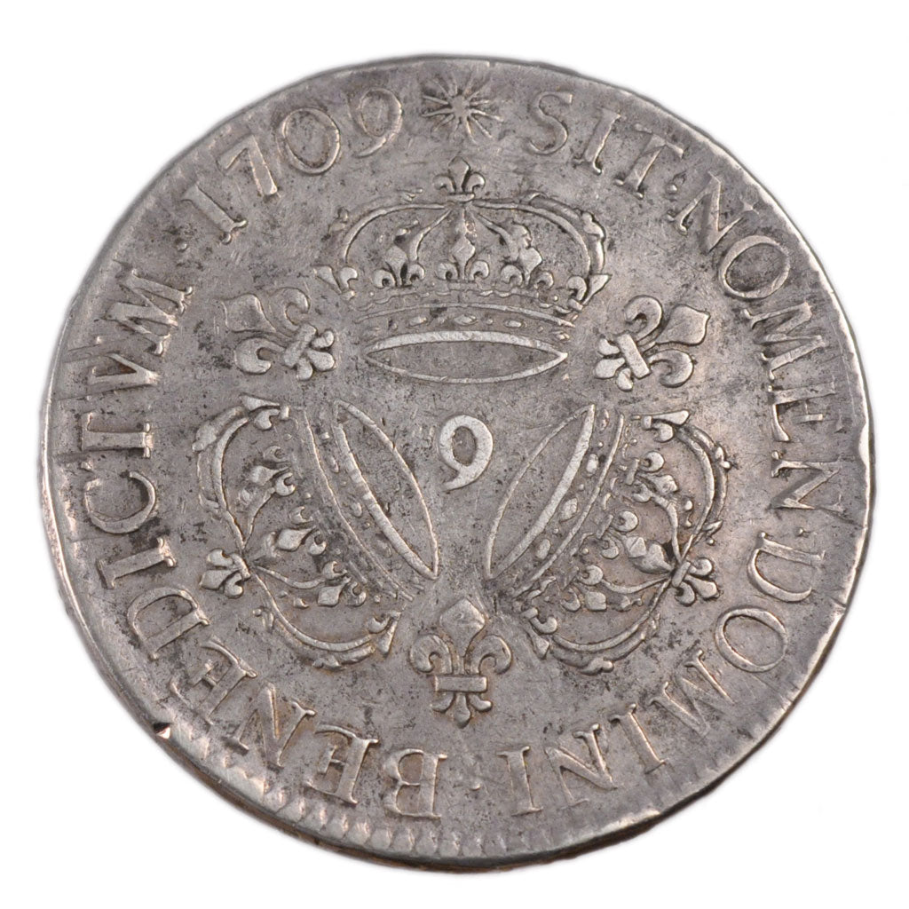 FRANCE, Écu aux 3 couronnes, ECU, 1709, Rennes, KM #386.23, EF(40-45), Silver, .
