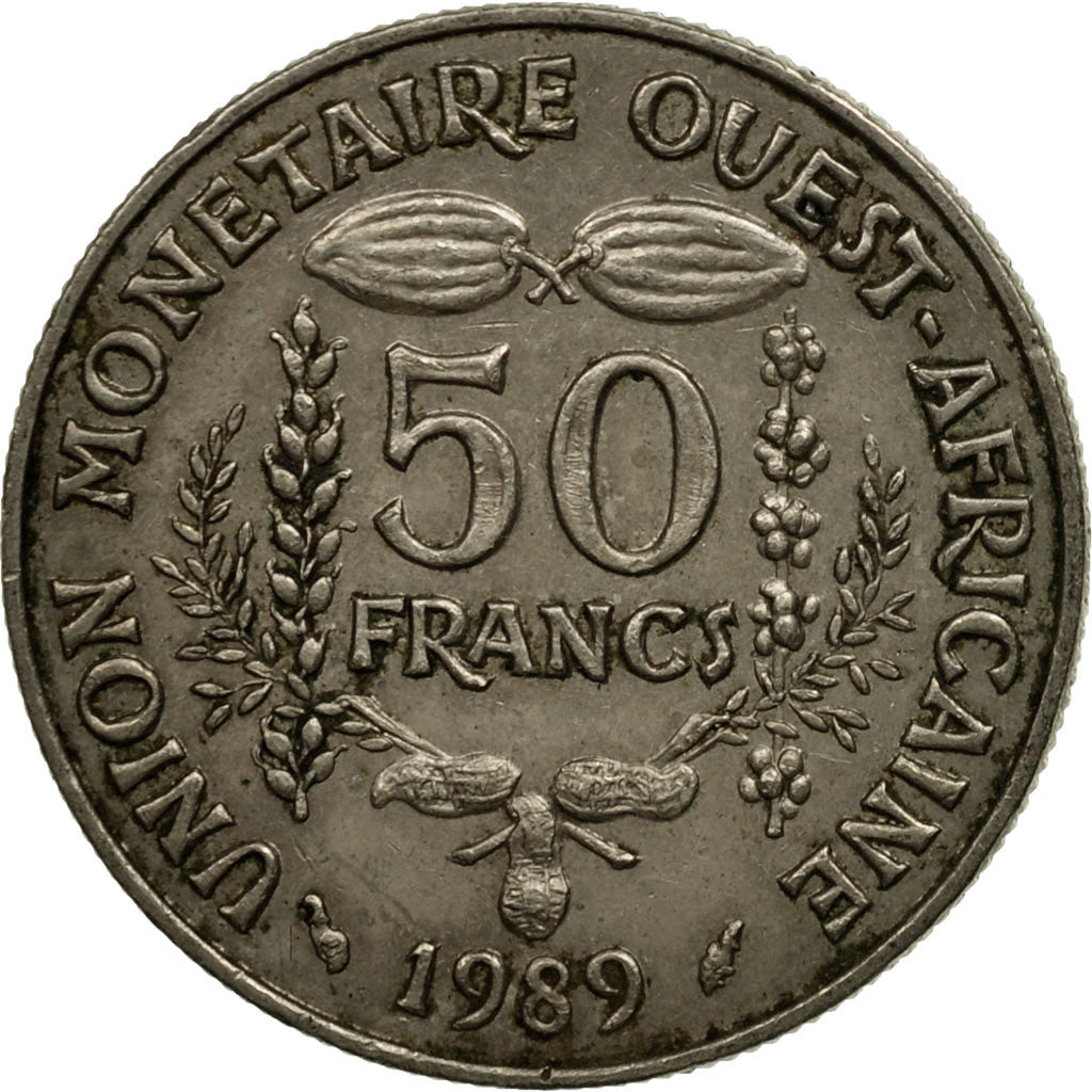 Coin, West African States, 50 Francs, 1989, Paris, EF(40-45), Copper-nickel