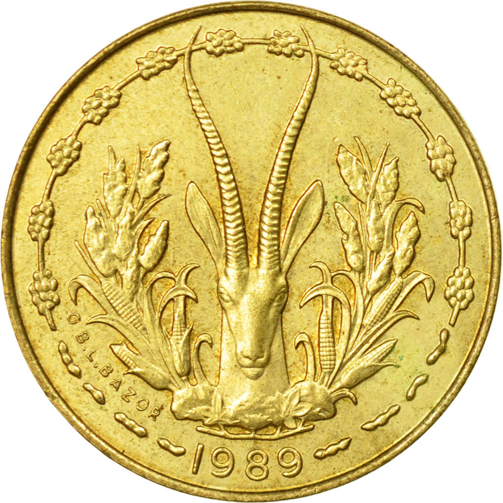 Coin, West African States, 5 Francs, 1989, Paris, EF(40-45)
