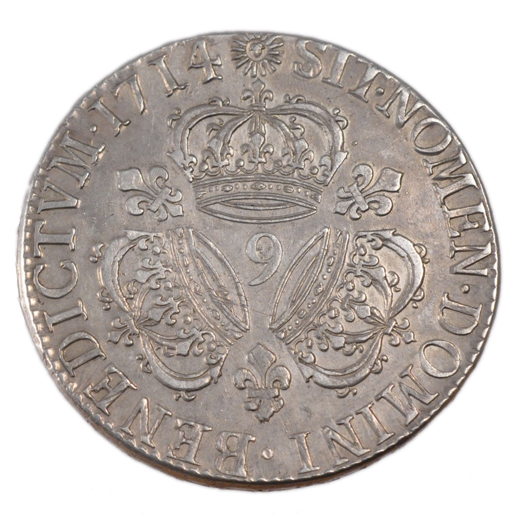 FRANCE, Écu aux 3 couronnes, Ecu, 1714, Rennes, AU(50-53), Silver, Gadoury #229,