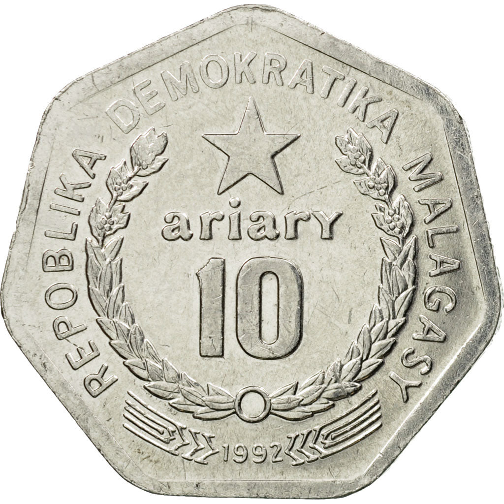 Moneda, Madagascar, 10 Ariary, 1992, Royal Canadian Mint, EBC, Acero inoxidable