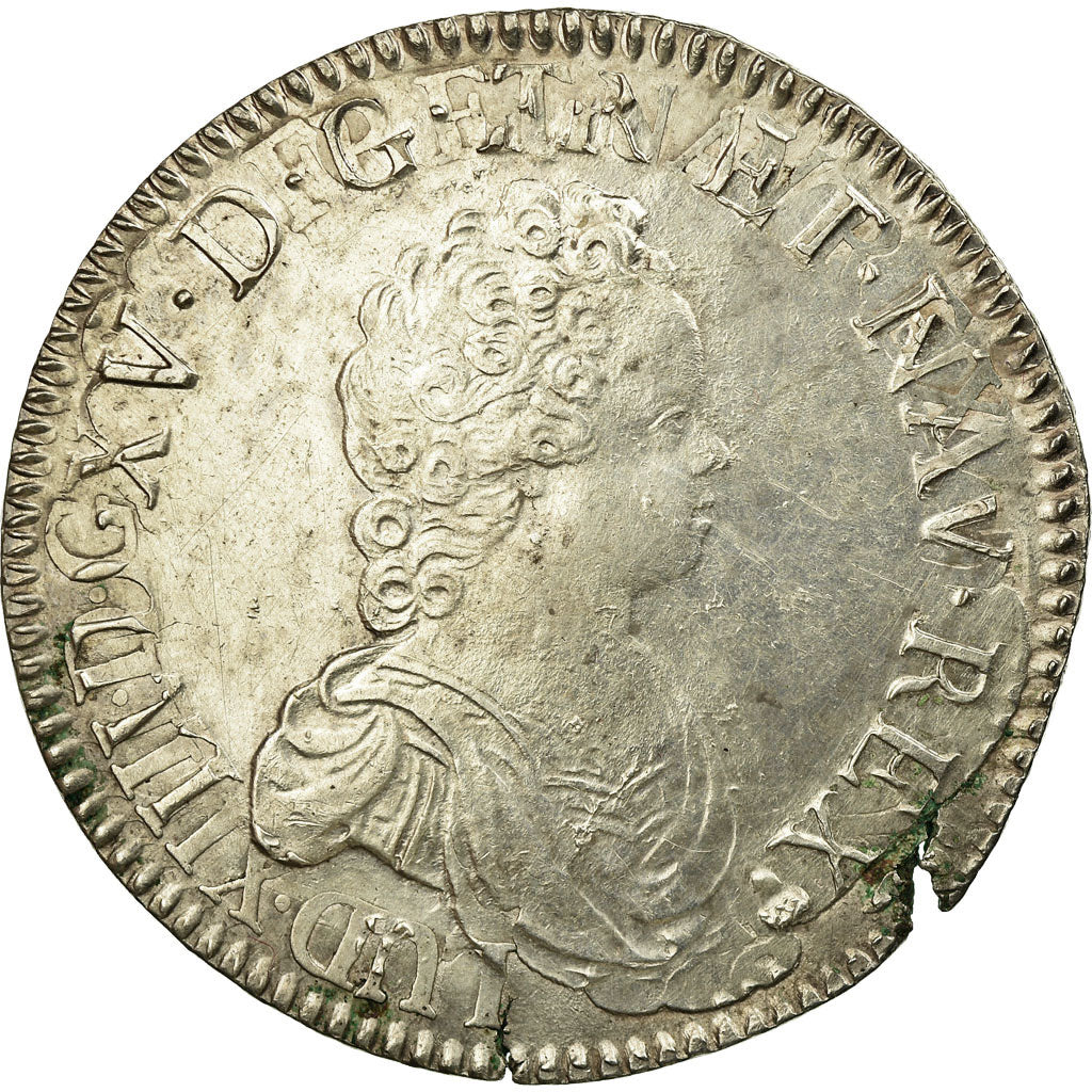 Moneta, Francia, Louis XV, Écu Vertugadin, Ecu, 1716, Reims, BB+, Argento