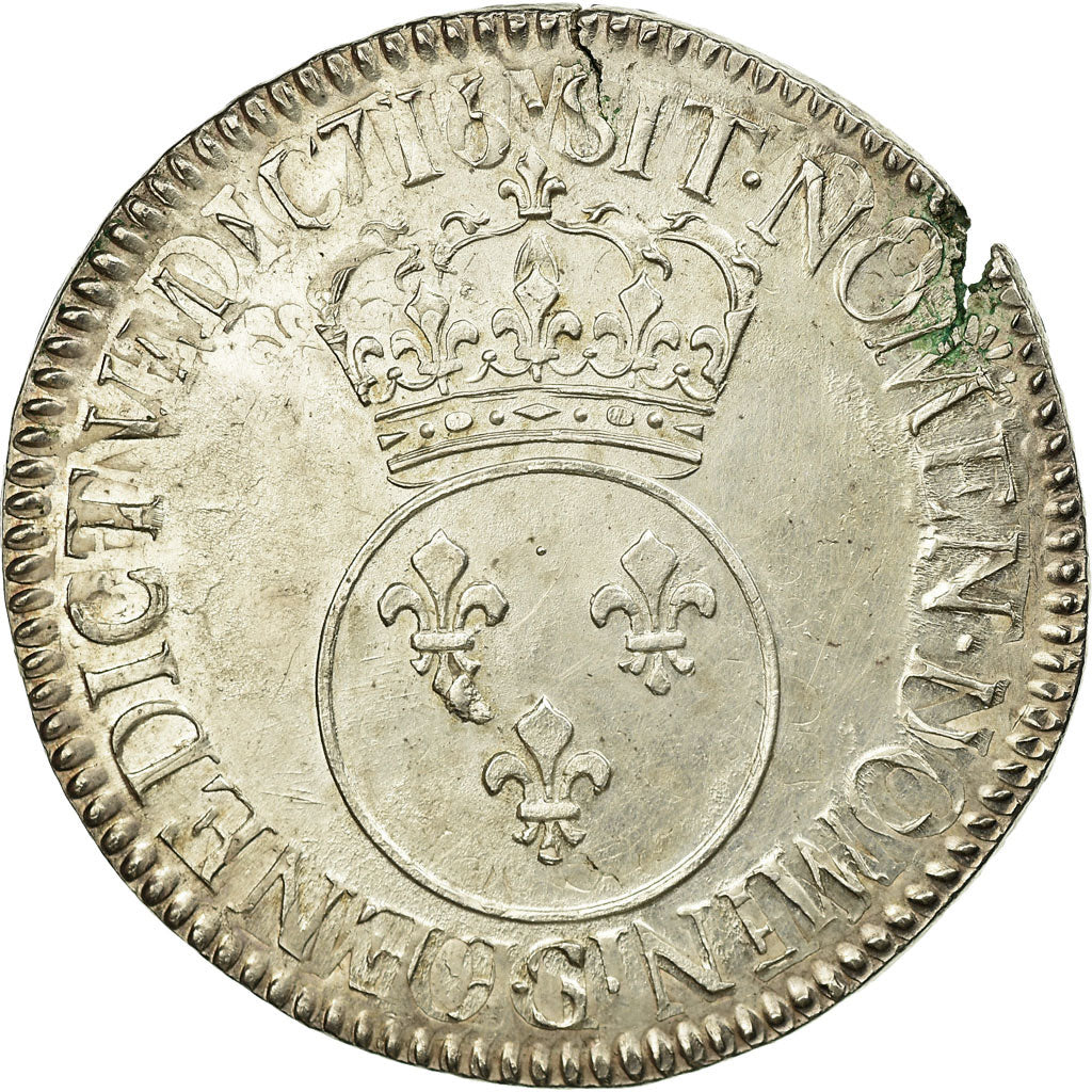Moneta, Francia, Louis XV, Écu Vertugadin, Ecu, 1716, Reims, BB+, Argento