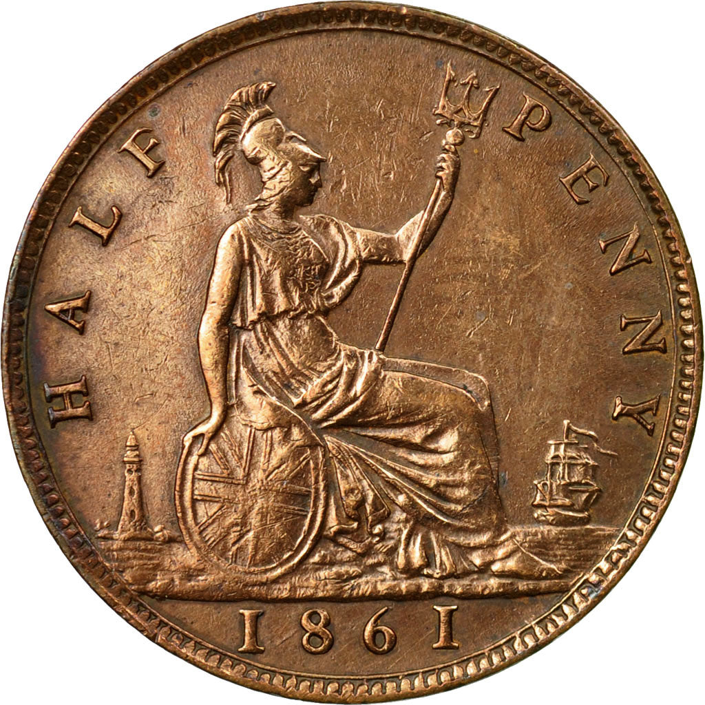 Coin, Great Britain, Victoria, 1/2 Penny, 1861, EF(40-45), Bronze, KM:748.2