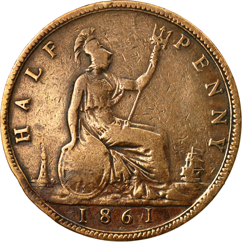 Coin, Great Britain, Victoria, 1/2 Penny, 1861, VF(30-35), Bronze, KM:748.2