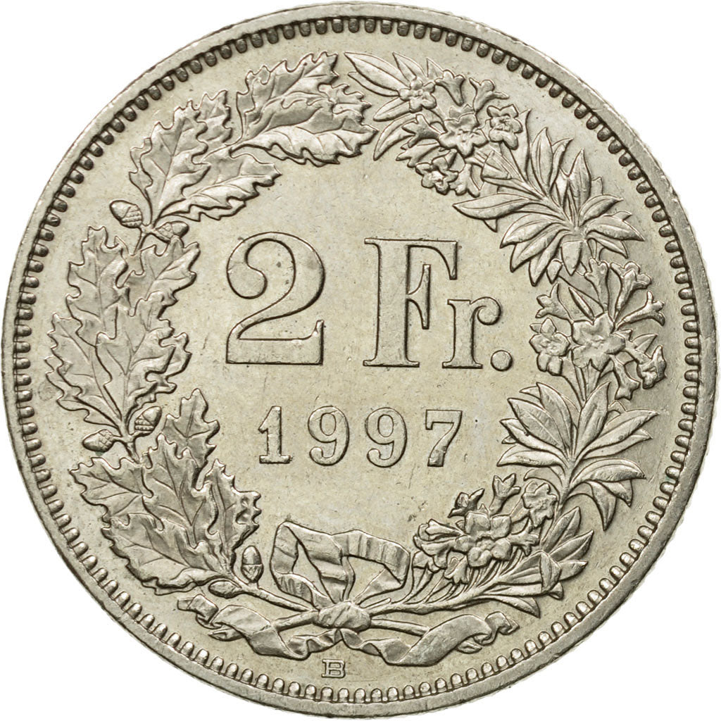 Coin, Switzerland, 2 Francs, 1997, Bern, EF(40-45), Copper-nickel, KM:21a.3