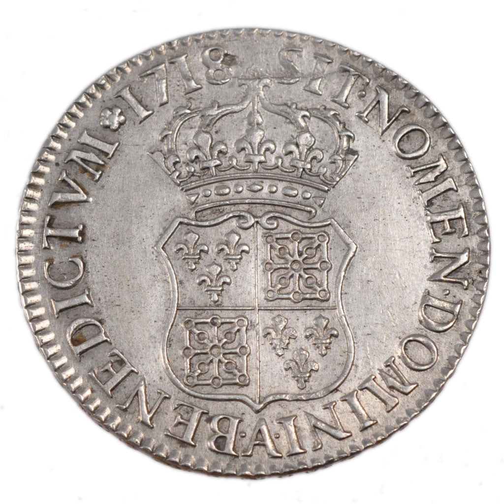 FRANCE, Écu de France-Navarre, ECU, 1718, Paris, KM #435.1, AU(50-53), Silver, .