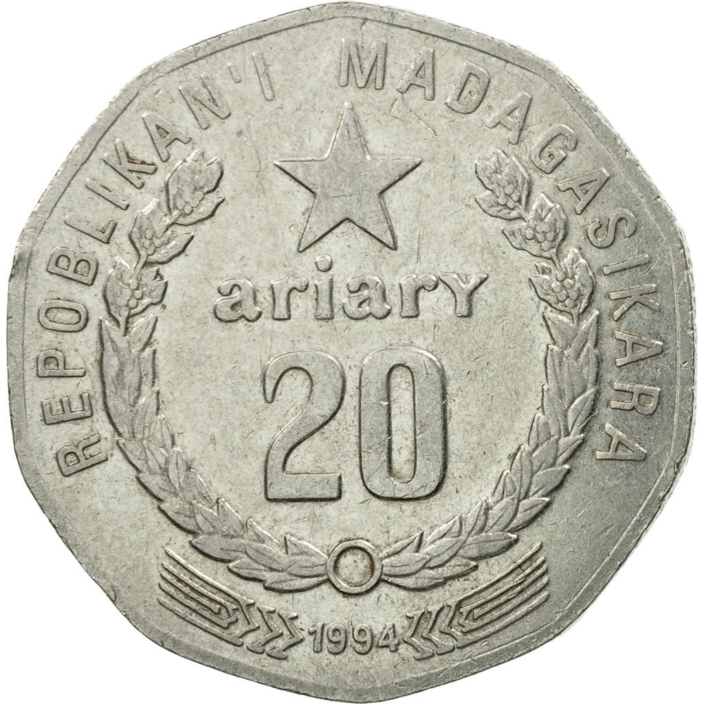 Monnaie, Madagascar, 20 Ariary, 1994, Royal Canadian Mint, TTB, Nickel Clad