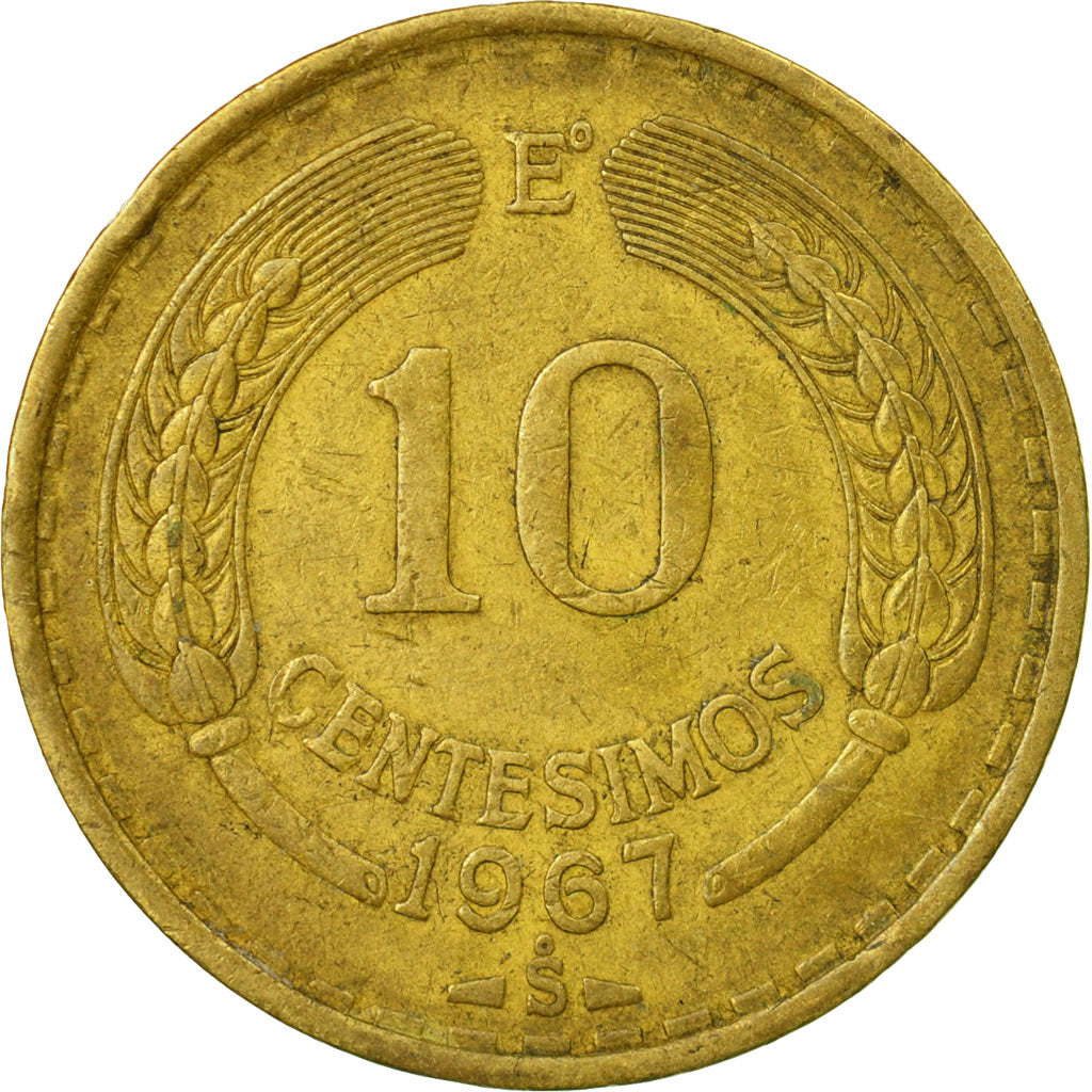 Coin, Chile, 10 Centesimos, 1967, VF(30-35), Aluminum-Bronze, KM:191