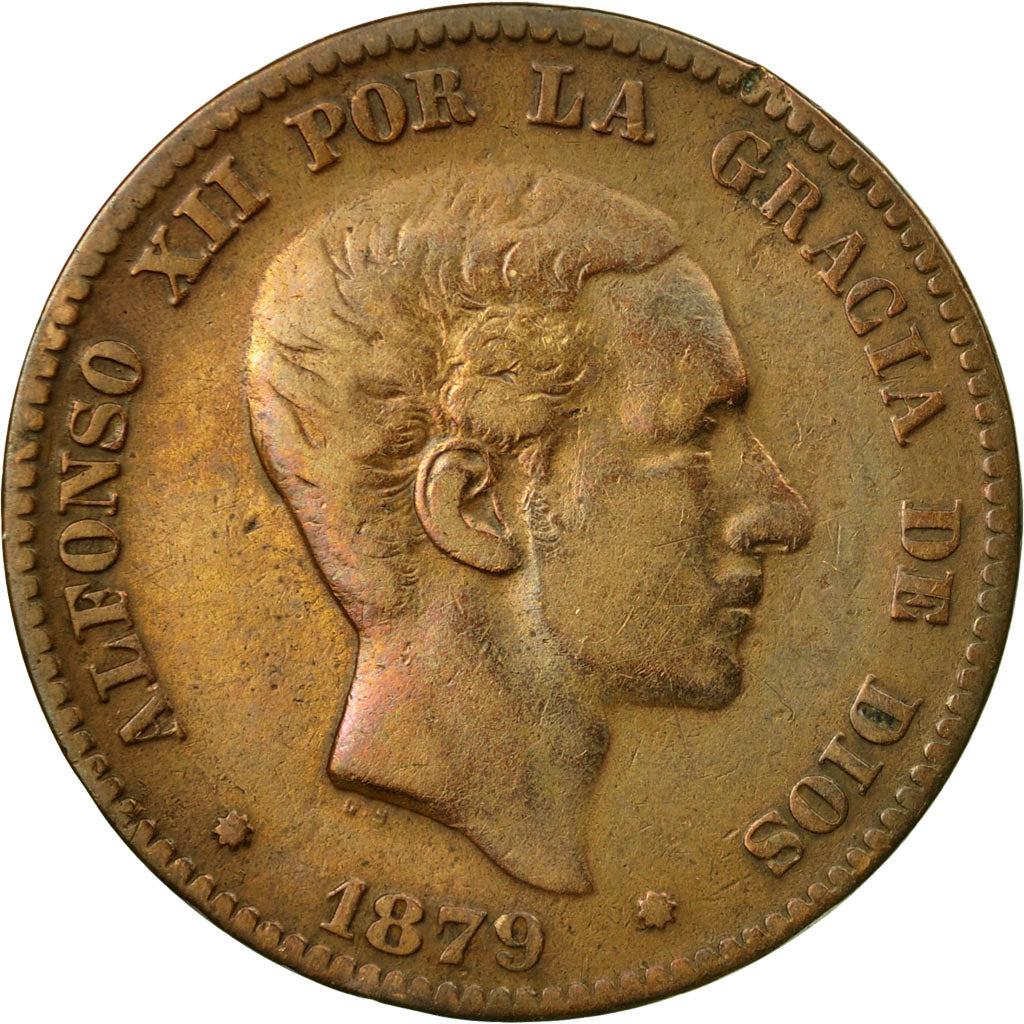 Coin, Spain, Alfonso XII, 10 Centimos, 1879, Madrid, EF(40-45), Bronze, KM:675