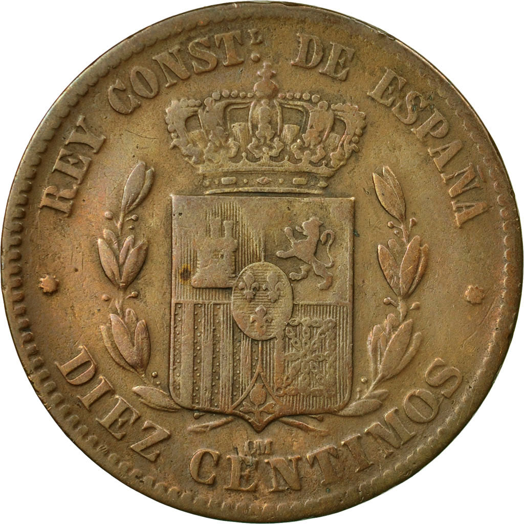 Coin, Spain, Alfonso XII, 10 Centimos, 1879, Madrid, EF(40-45), Bronze, KM:675