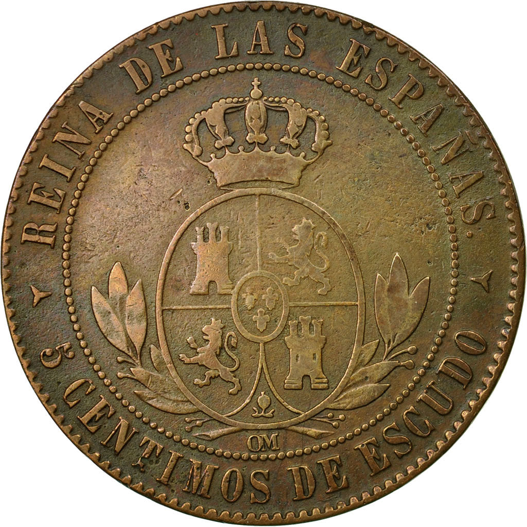 Coin, Spain, Isabel II, 5 Centimos, 1866, Madrid, EF(40-45), Copper, KM:635.4