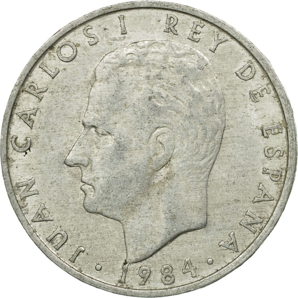 Munten, Spanje, Juan Carlos I, 2 Pesetas, 1984, FR+, Aluminium, KM:822