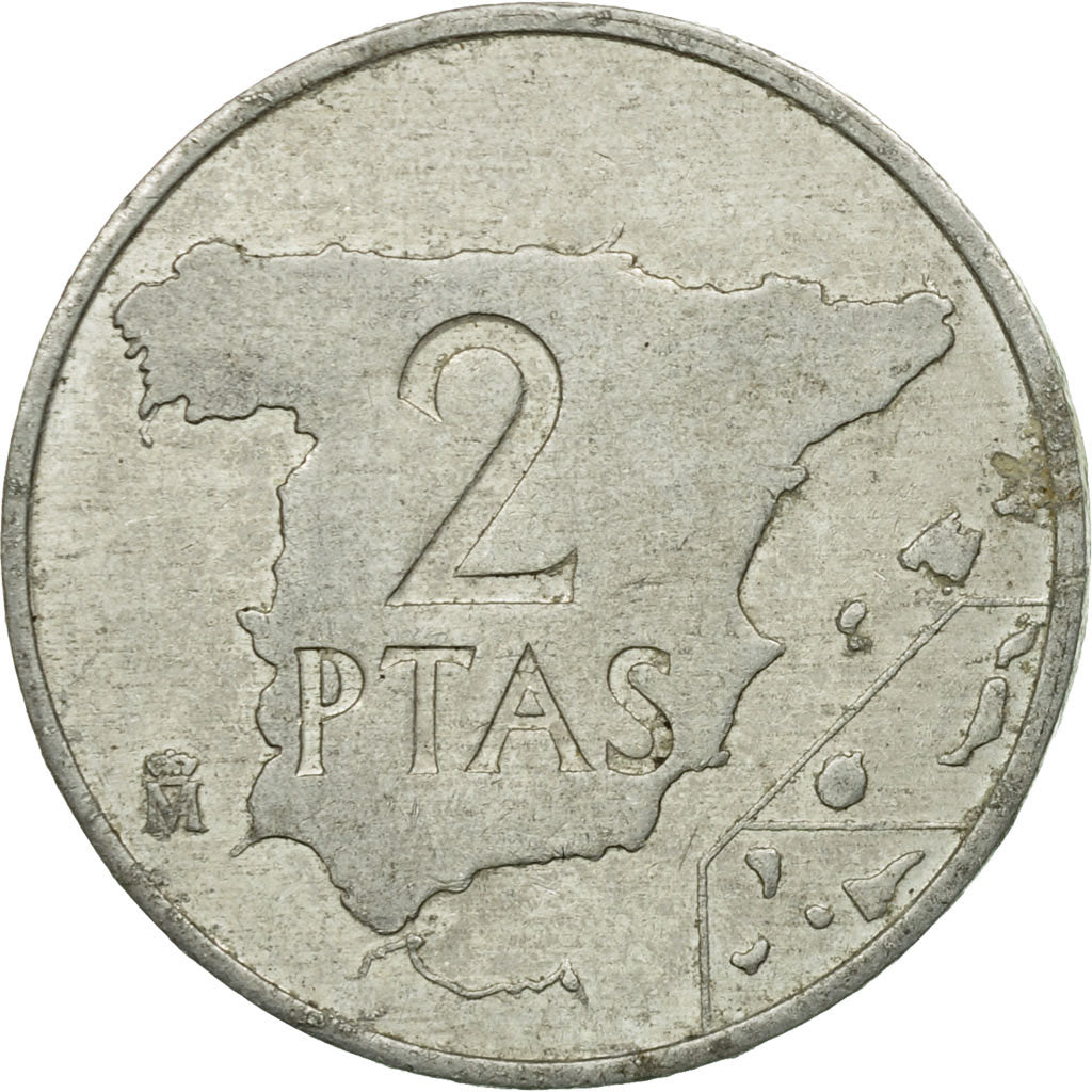 Munten, Spanje, Juan Carlos I, 2 Pesetas, 1984, FR+, Aluminium, KM:822
