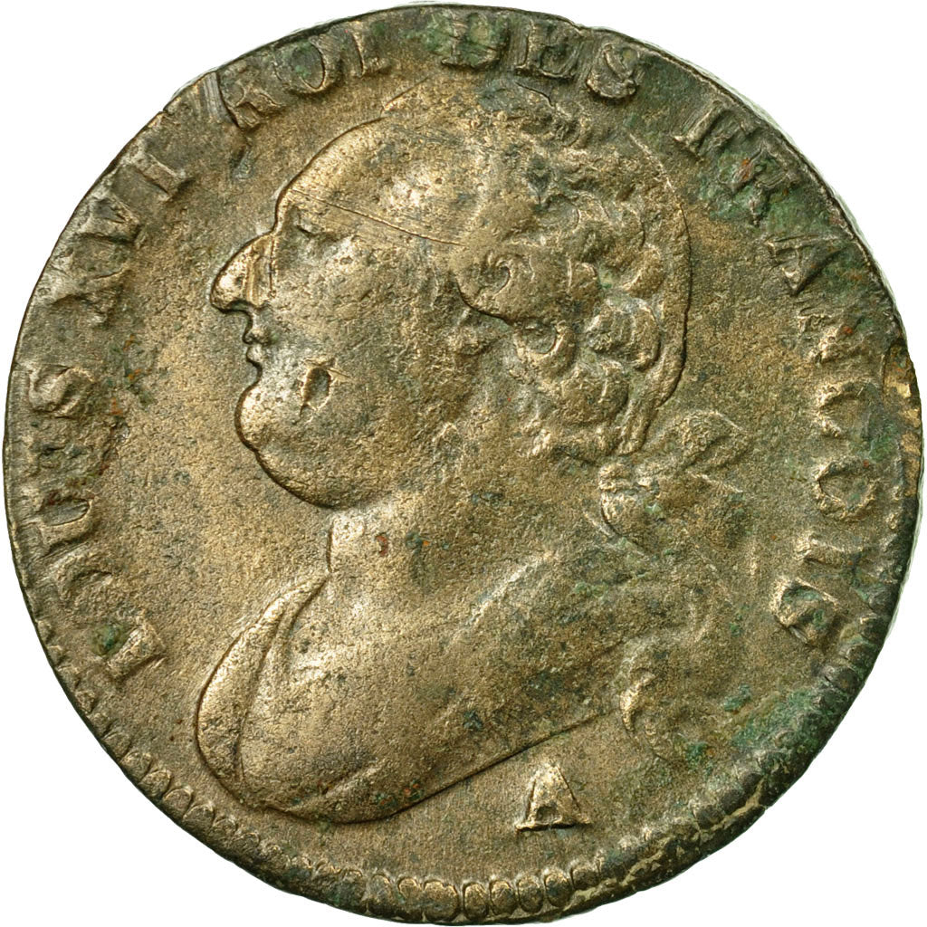 Moneda, Francia, 12 deniers françois, 12 Deniers, 1792, Paris, BC+, Bronce